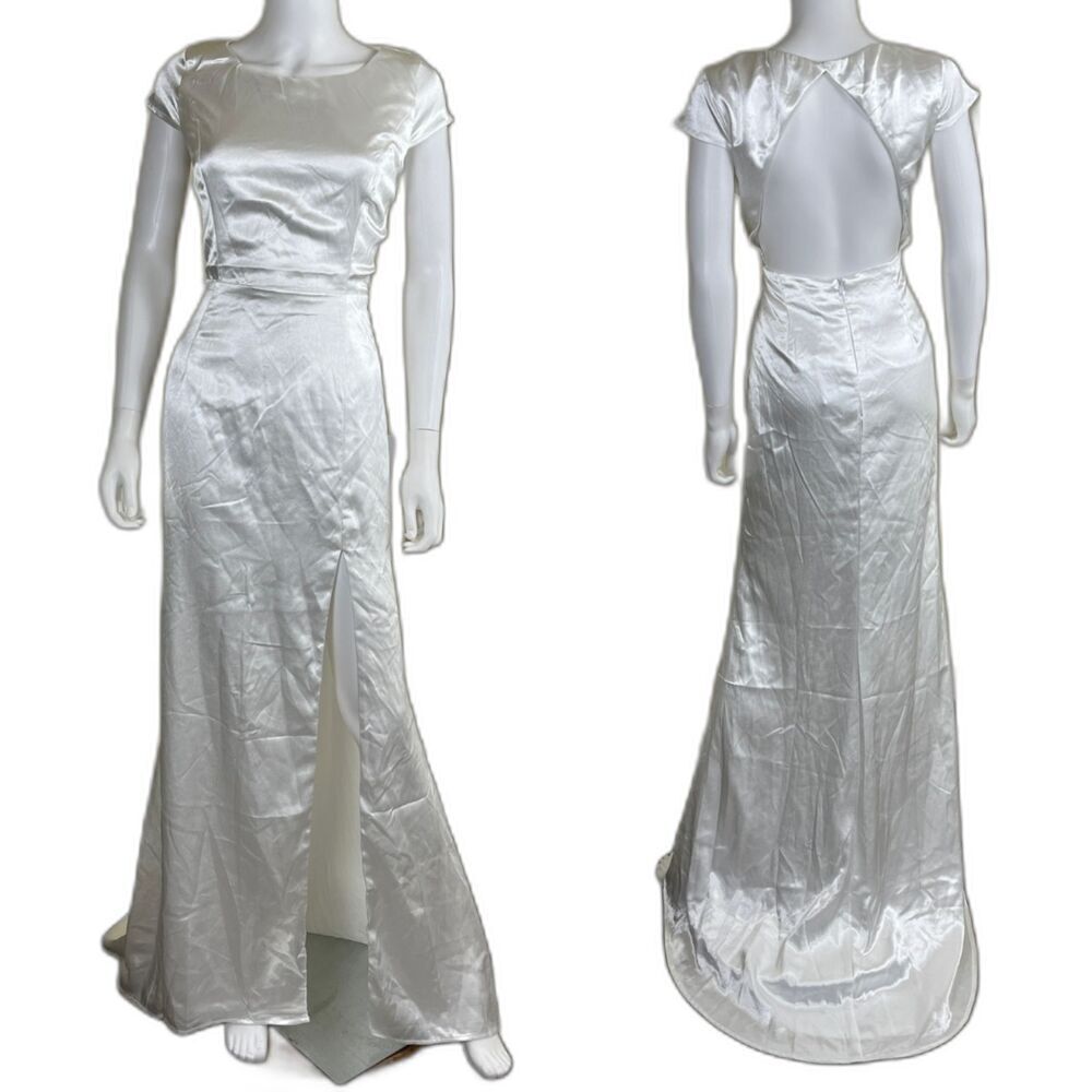 Lulus Women's Size L Sophisticated Romance White Satin Backless Maxi Dress NEW